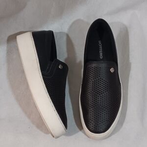 Bottero Womens 8 Black Leather Shoes Perforated Slip On Platform Sneakers